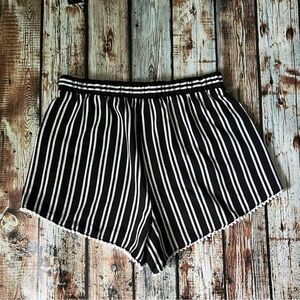Iz Byer Girl Black & White Striped Pompon Shorts